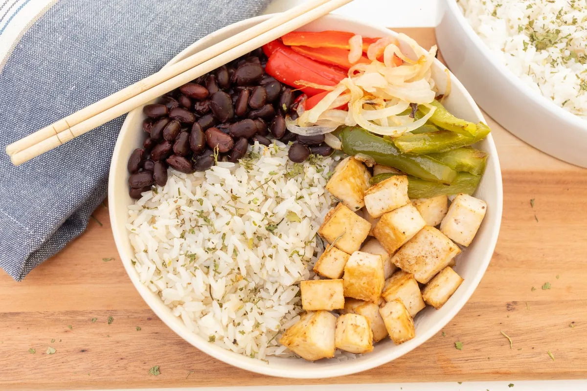 Papaya tofu rice bowl
